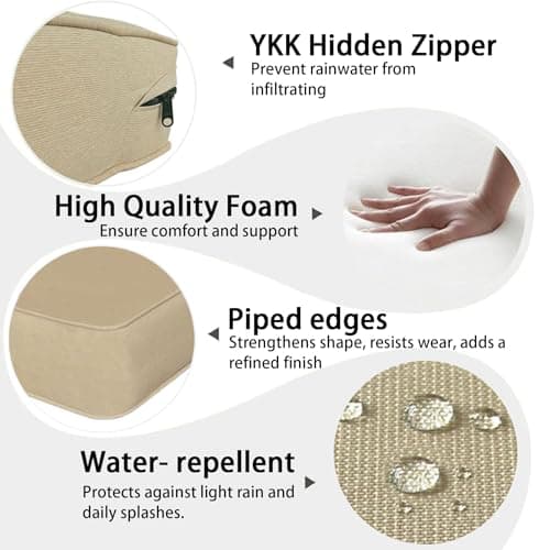 Garden lucky Outdoor 22"x24" Deep Seat Patio Cushion Set of 2, Outdoor Chair Cushions with Water-Resistant UV Resistant Weather Resistant Sectional Sofa Pad and Removable Covers,Beige - Thumbnail 5