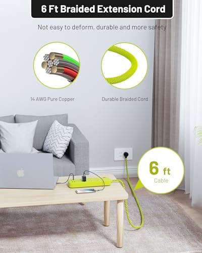 Omnibar USB Surge Bar 6 Power Strip - 6 Outlets 4 USB Ports(1 USB C), Multi Plug Outlet Extender with 6Ft Braided Extension Cord, 3600 J, Wall Mount, Flat Plug, Desk Charging Station for Office Home - Thumbnail 6