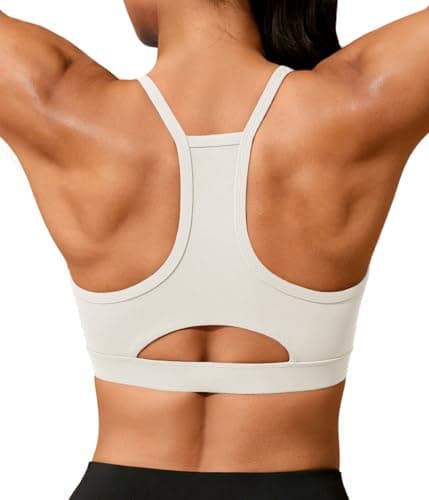 Aoysky Womens Buttery Soft Racerback Sports Bra Padded Strappy Workout Running Yoga Gym Crop Tops with Built in Bras White