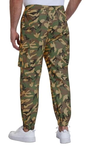 DISLANBO Men's Camo Cargo Jogger Pants Quick Dry Tactical Sweatpants with Elastic Drawstring Waist and Cargo Pockets - Thumbnail 4