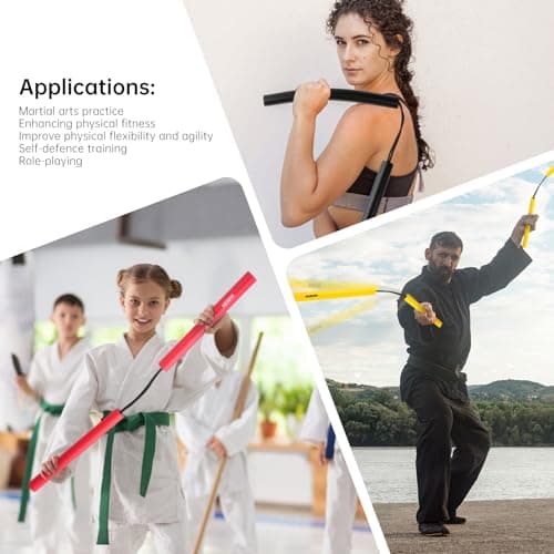 MOXIISTR Safe Foam Rubber Cord Nunchakus Upgraded for Beginners Practice and Training 2 Pack (Yellow-Red) - Thumbnail 4