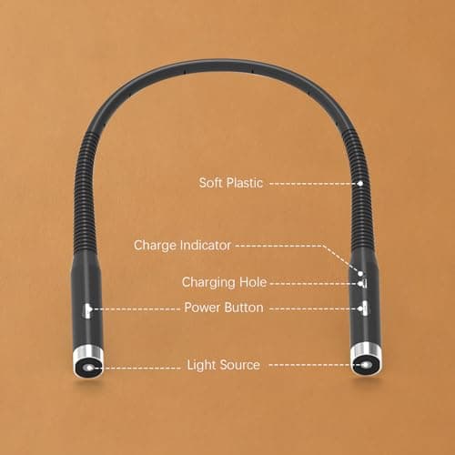 LED Neck Reading Light, 3-Color & 3-Brightness Adjustable Bendable Neck Light, USB Rechargeable Book Light for Reading in Bed, Knitting, Crochet, Camping, Working, Book Lovers Gifts (Black) - Thumbnail 6