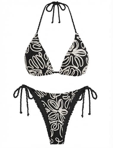 ZAFUL Crochet Triangle Bikini Halter Sting Bikinis Cute Cheeky Two Piece Swimsuit Sexy Bathing Suit for Women 2026 Black - Image 1
