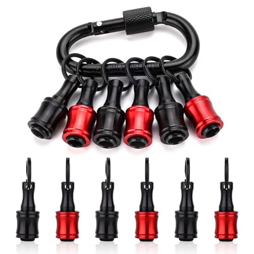 katerk 6pcs Red&Black Bit Holder with Carabiner Socket for Mens Gift, 1/4 inch Hex Shank Aluminum Alloy Screwdriver Bit Holders, Quick Release Easy Change Impact Driver Drill Bit Keychain Extension - Image 1