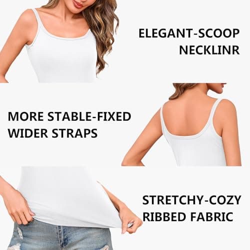 Totatuit Woman 3 Pack Camisole Ribbed Tank Tops Square Neck Fitted Layer Undershirts Tanks & Camis for Workout Yoga (Black, White, Grey) Small - Thumbnail 6