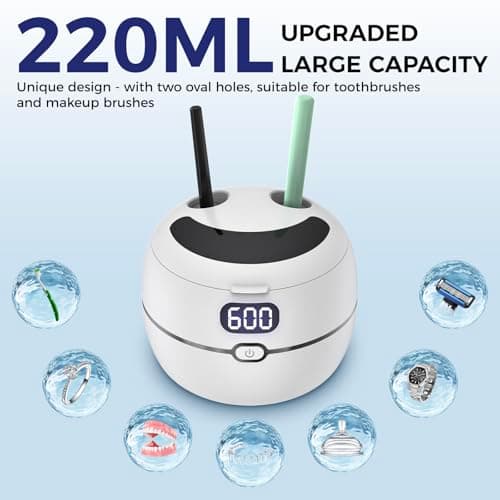 Ultrasonic Retainer Cleaner Machine for Dentures, Mouth Guards, Braces, Toothbrush Heads, Jewelry, 220ML Capacity Ultrasonic Cleaner with Digital Timer&UV, 2 Modes for All Dental Appliances，White - Thumbnail 5
