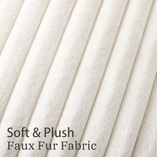 Simmore Faux Fur Couch Throw Pillow Covers 18x18 Set of 2, Decorative Soft Striped Plush Pillow Covers with Velvet Back for Sofa Bed Living Room, Cream White - Thumbnail 2