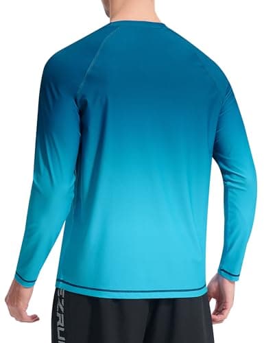 Mens Rash Guard UPF 50+ Swim Shirts UV Sun Protection T-Shirt Quick Dry Long Sleeve Beach Shirts for Fishing, Navy2 Gradient, XL - Thumbnail 4
