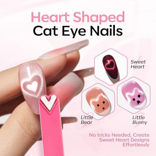 Modelones Cat Eye Gel Polish Nail Magnet, 8-in-1 Cat Eye Magnet Tool for Gel Nails Strong Magnetic Nail Art Wand with Steel Ball, Glass Bead& French Tip&Clover Cateye Multi-Effect Magnets DIY Salon - Thumbnail 2