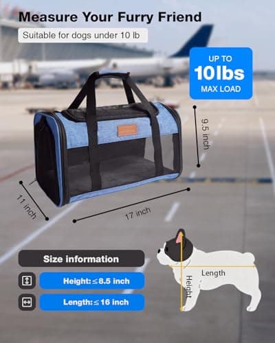 FOXFOCUS Pet Carrier Airline Approved 17x11x9.5 in - Underseat, Top & Side Entry Soft Dog Cat Travel Carrier with Safety Zippers ＆ Anti-Scratch Mesh for Small Cat and Dog for Pets Up to 10 Lb - Blue - Thumbnail 3