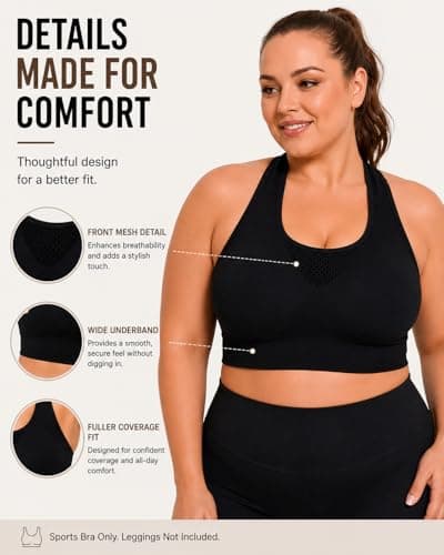 FANCMISTERY Plus Size Sports Bra for Women Racerback Wireless Padded Bra with Ventilated Mesh and Anti-Slip Design for Yoga,Cycling,Jogging and Workout (US, Alpha, 3X-Large, Plus, Regular, Black) - Thumbnail 6