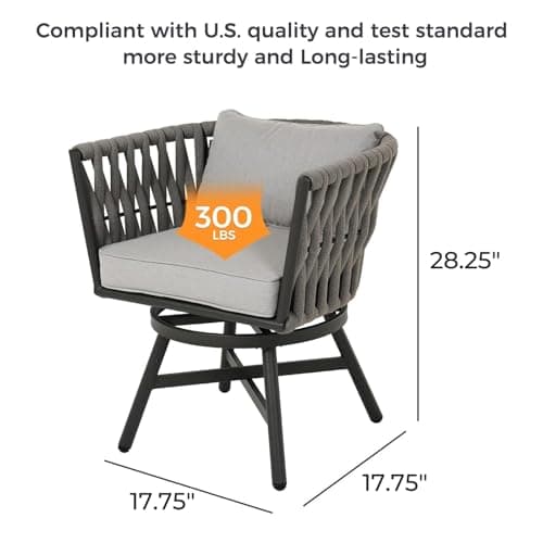 Grand patio Swivel Rope Wicker Chairs Set of 2, Patio Dining Chairs with Cushions, Wicker Armchairs Frame, Outdoor Modern Style for Backyard, Balcony, Quinn, Light Gray Brown - Thumbnail 2