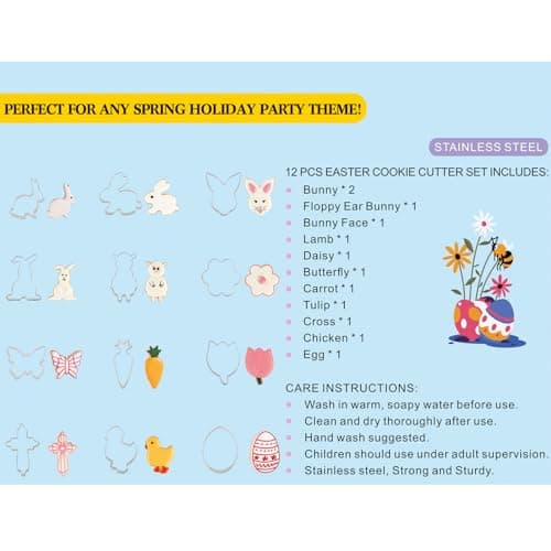 Easter Cookie Cutter Set, 12 Pieces Easter Bunny, Egg, Bunny Face, Lamb, Butterfly, Carrot, Chicken etc. Shapes, Metal Biscuit Molds for Spring/Holiday Baking - Thumbnail 4