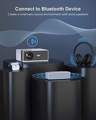 FUDONI Projector with WiFi and Bluetooth 4K Support, 300ANSI Outdoor Indoor Projector FHD 1080P Max 300" Display, Movie Video Home Theater Projector Compatible w/HDMI/USB/Phone/Laptop/TV Stick - Thumbnail 3