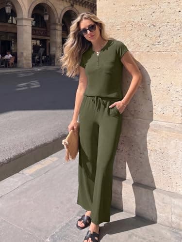 Casly Lamiit Two Piece Lounge Sets for Women Spring Vacation Beach Travel Airport Outfits Casual Cruise Fashion 2026 Army Green S - Thumbnail 2