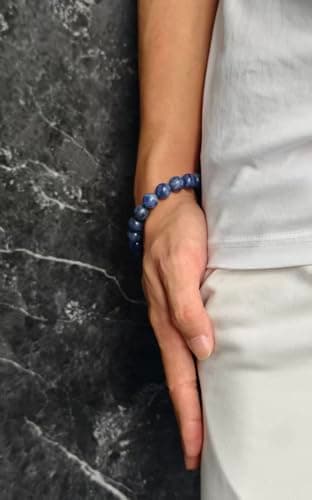 FUDIDU Sodalite Bracelet for Unisex, Approximately 7 inch Adjustable, 3/8 Inch Blue and white Crystal beads Stone Jewelry Gift for Confidence Creativity, Dainty Stackable Boho Couple gifts 10MM - Thumbnail 5