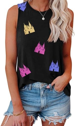 Magic Kingdom Tanks for Women Magical Shirt Colorful Sequin Castle Graphic Vest Summer Vacation Tee Tops - Image 1