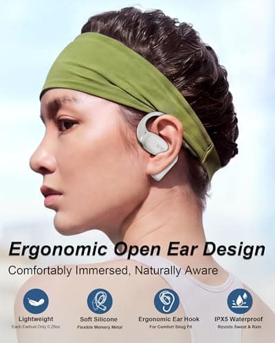 RICHJOY Open Ear Headphones,Bluetooth Wireless Earbuds with 2 Mics,Touch Control,ENC Noise Cancelling,HiFi Stereo Sound Sport Earbuds for Gym Cycling,Compatible with iPhone and Android(Beige) - Thumbnail 2