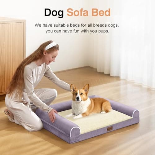 Small Dog Bed Orthopedic Washable: Beds Bolster Small Sized Dogs Bed Egg Crate Foam Couch Sofa Waterproof with Removable Cover - Purple - Thumbnail 3