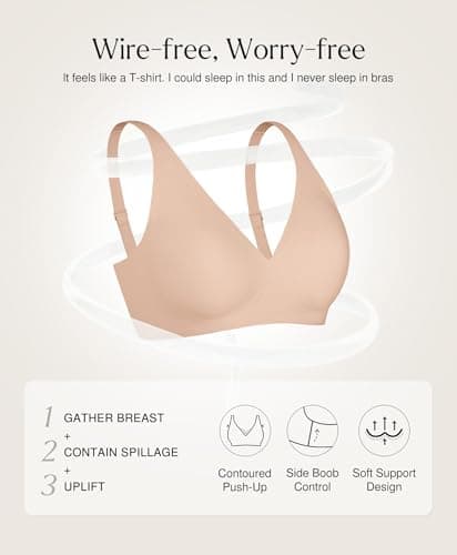 Seamless Bras for Women No Underwire Push Up Bra Comfy Wireless Supportive Bralettes Deep V Comfortable Tshirt Bra Beige - Thumbnail 4