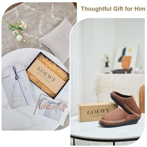 GOEWY Mens Moccasin Slippers with Memory Foam Indoor Outdoor House Shoes Non-Slip Men's Slipper Warm Comfy Slippers for Men Gifts for Men Him Dad Coffee 9 10 - Thumbnail 6