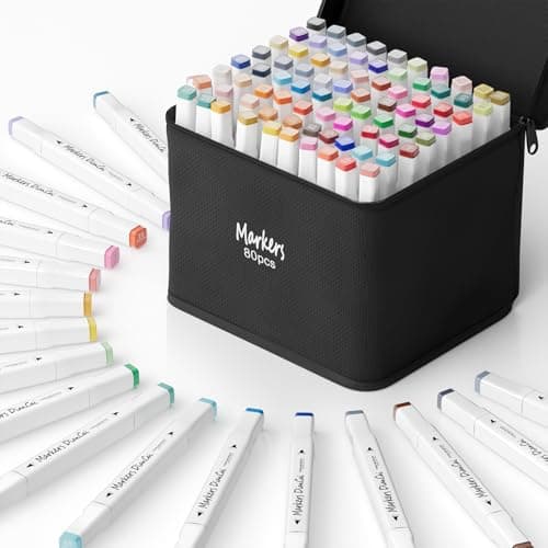 DTXDTech Alcohol Markers 80 Colors,Dual Tip Chisel & Fine Markers Set Waterproof Ink Alcohol Coloring Marker Art Marker Pens for Painting,Note,Marking,White Barrel - Image 1