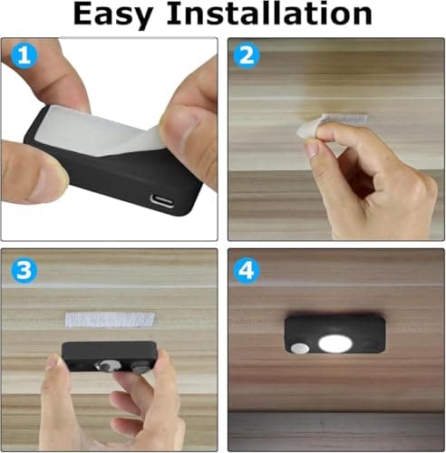 NIEGNOWOO LED Motion Sensor Puck Lights, Rechargeable Cabinet Lights, Stick on Wireless LED Night Light for Closet, Drawer, Shelf, Under Cabinet, Warm White 8Pack, USB Charging Cord Included - Thumbnail 6