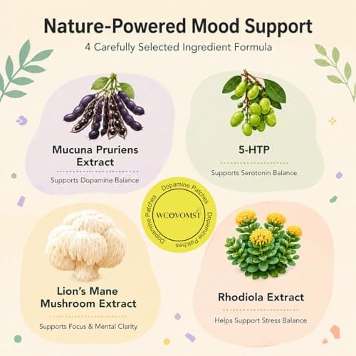 WCOVOMST Dopamine Patches Extra Strength, Vegan Mood & Motivation Support, Plant-Based Formula for Daily Mental Wellness, Supports Balance for Men & Women, 30 Count - Thumbnail 3