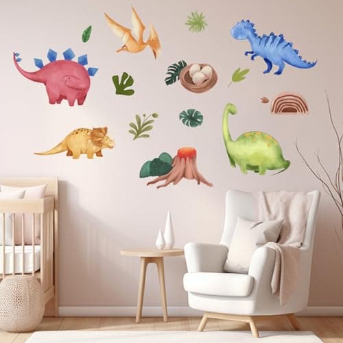 Dinosaurs Wall Decals Stickers, Dino Playroom Decor Neutral for Kids, Nursery Baby Room Home Decorations Girls Boys Bedroom Classroom Daycare Art - Thumbnail 6