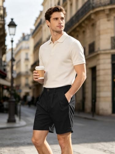 JEMLDL Mens Black Cotton Linen Shorts 7 Inch Inseam Casual Pleated Summer Vacation City Wear Elastic Waist Dressy Shorts with Pockets X-Large - Thumbnail 2