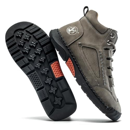 FLYLAND Men's Handmade Faux Leather Chukka Boots, Mid Top Lace-Up Casual Sneaker Boots, Non-Slip Rubber Outsole for Walking & Driving Grey-8 - Thumbnail 5