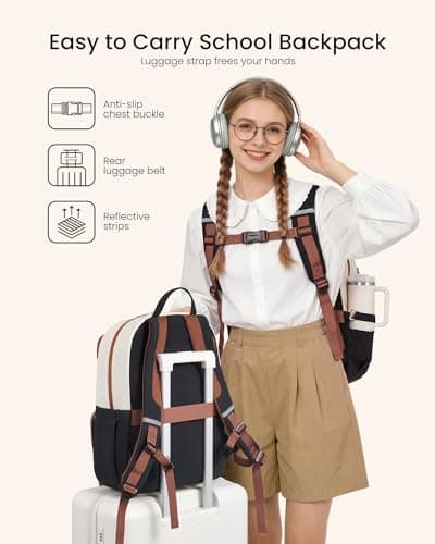 LOVEVOOK Laptop Backpack for Women, School Backpack for Teen Girls with Large Cup Holder, Lightweight Bookbag for College,Work,Travel fits 15.6 Inch Laptop,Purple - Thumbnail 4