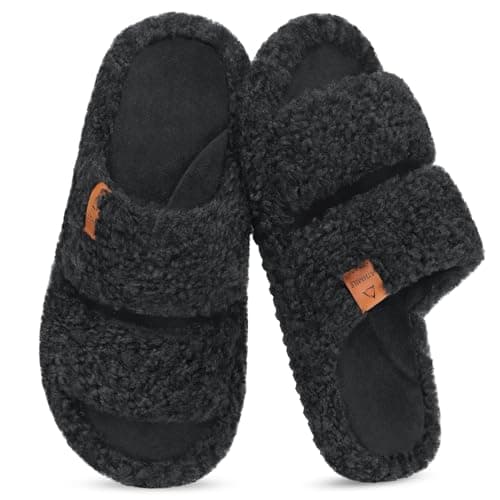 ATHMILE House Slippers for Women with Platform Memory Foam Arch Support Open Toe, Fuzzy Fluffy Cozy Womens Slippers for Home Indoor Outdoor Bedroom Ladies Christmas Gifts Pantuflas Para Mujer