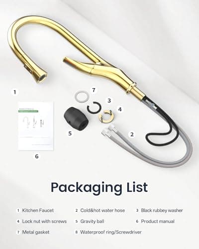 Kitchen Faucet with Pull Down Sprayer, Brass Faucet for Kitchen Sink, Bar Faucet with Ceramic Cartridge,Kitchen Sink for for RV, Bar, Farmhouse, Laundry, Outdoor (Standard, Brushed Zircon Gold) - Thumbnail 6