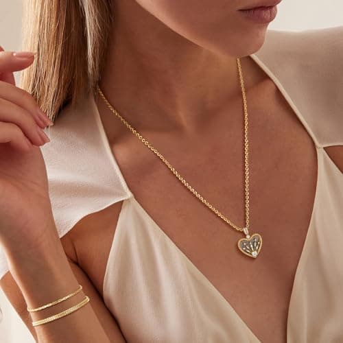 Fettero Gold Heart Necklace for Women, 14K Gold Plated Charm Necklaces Double Sided Love Heart Pendant Gold Necklace for Mom Wife Valentines' Day Jewelry - Thumbnail 4