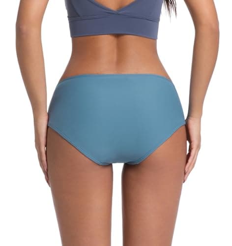 COCOPEAR Mid Rise Bathing Suit Bottoms for Women Ruched Tummy Control Swim Bottoms Full Coverage Bikini Bottoms for Women Cornflower Blue L - Thumbnail 5