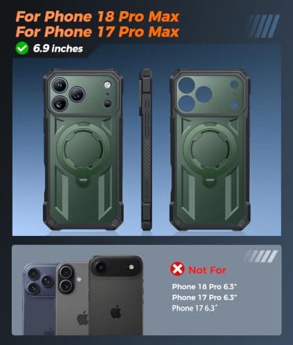 FNTCASE for iPhone 17 Pro-Max Case: [360 Spin Magnetic Ring Kickstand] [Compatible for MagSafe] [Screen Protector] Heavy Duty Military Grade Protection Protective Phone Case with Stand Green - Thumbnail 2