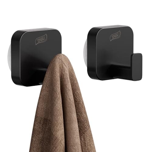 TAILI Thickened 304 Stainless Steel Bathroom Suction Hook for Towel, Loofah, Bathrobe, Patented Strong Suction Cup Holder, Damage-Free Hanging Glass Shower Wall Hook, Hold Up to 11 Lbs, 2 Pack, Black - Image 1