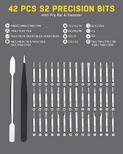 Banshu 46 in 1 Mini Precision Screwdriver Set with Metal Case, Magnetic Small Screwdrivers with Phillips, Pentalobe, Torx for Glasses, Watch, iPhone, Macbook, Laptop, Computer, PC, PS5, Jewelers, Toys - Thumbnail 2