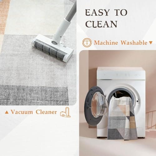 HOMFINE Washable Area Rug - Geometry Style Modern Rugs for Living Room, Bedroom, Machine Washable Rug Soft Non Slip Non Shedding Area Rug - Grey Brown, 5'x7' - Thumbnail 3