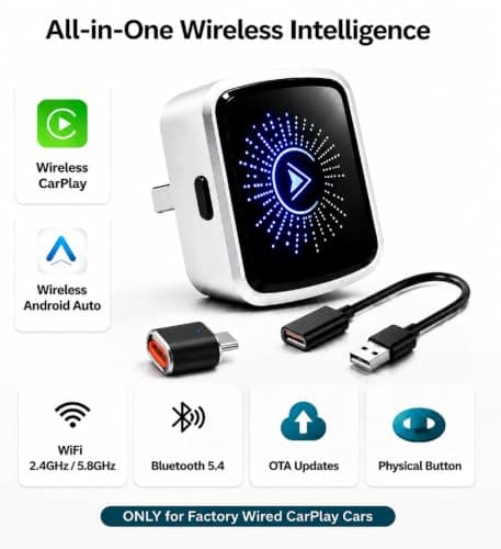 2-in-1 Wireless CarPlay Android Auto Adapter, Wired Car Only, Not BMW Tesla - Thumbnail 4