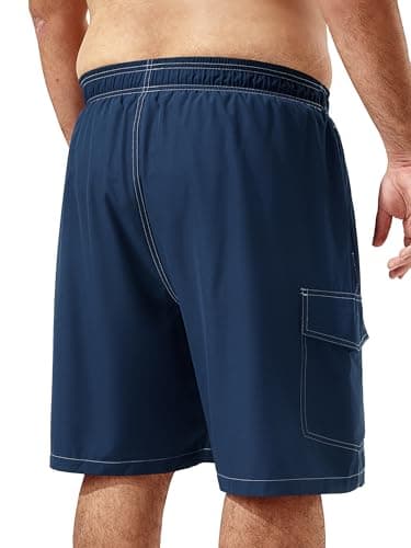 Arcweg Mens Big and Tall Swim Trunks 9" Quick Dry Swim Shorts with Compression Brief Liner Cargo Pocket Bathing Suits Borard Shorts for Men Pluse Size XL-6XL Navy Blue - Thumbnail 2