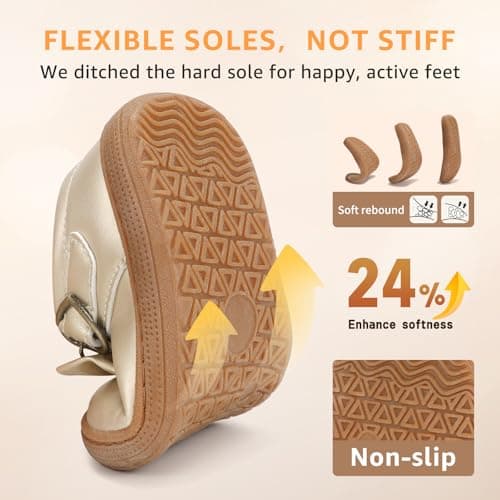 STQ Toddler Girls Dress Shoes Wide Toe Box Mary Jane Flats Ballet Wedding School Uniform Flower Ballerina Baby First Walking 6-12 12-18 Months Babies Casual with Zero Drop Gold Toddler Size 5 - Thumbnail 6