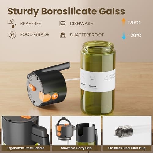 LUKUMIQI 2 in 1 Oil Sprayer for Cooking, 17oz Light-Blocking Glass Spray Bottle with Stickers, Oil Dispenser for Salad, Air Fryer & BBQ - Thumbnail 5