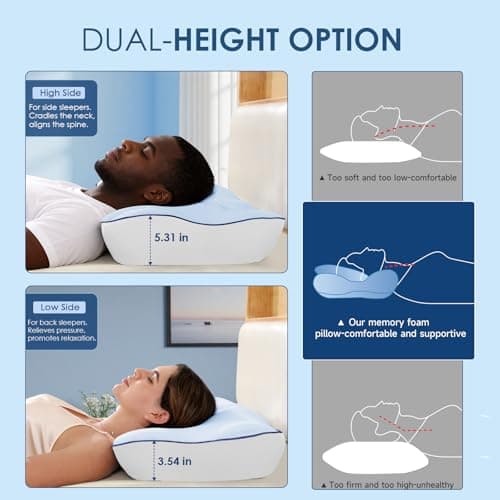 Cervical Pillow for Neck and Shoulder, Ergonomic Side Sleeper Pillow for Pain Relief, Cooling Memory Foam Pillows for Sleeping, Contour Pillow Orthopedic Bed Pillow for Back Stomach Sleepers (Blue) - Thumbnail 5