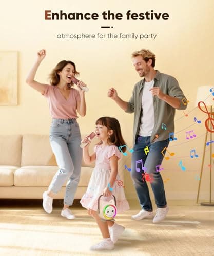 Mini Karaoke Machine Toy for Kids, Portable Karaoke Machine with 2 Wireless Microphone for 4,5,6,7,8,9,10,11,12+ Years Old Christmas Birthday Gifts Girls Boys (Beige) - Thumbnail 6