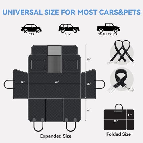 High Barrier Dog Car Seat Cover,Waterproof Back Seat Extender for Dogs,Car Seat Protector,Car Seat Cover Hard Bottom Holds 500 lbs,600D Nonslip Dog Hammock,Pet Car Bed for Cars,SUVs, Small Trucks - Thumbnail 6