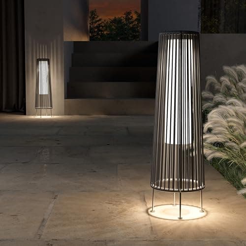 Grand patio Outdoor Floor Solar Light 2-Pack, Wicker Solar Patio Lamp Waterproof Outside Deck Lamp for Porch, Yard, Garden, Lawn Decorations - Gray, Gordes 2 PCS - Thumbnail 2