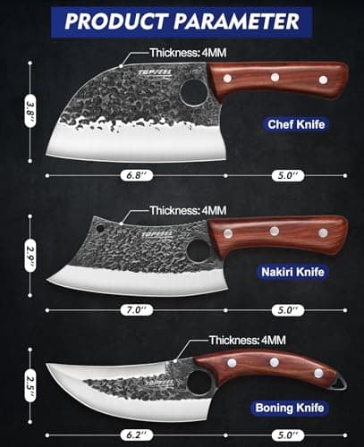 Topfeel 3PCS Butcher Knife Set, Hand Forged Serbian Chef Knives & Meat Cleaver & Viking Knives, Meat Cutting Kitchen Knife Set for Home, Outdoor Cooking, Camping BBQ Gift Idea Men - Thumbnail 6