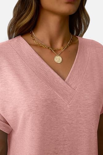 GKBK Womens Short Sleeve T Shirts V Neck Loose Fit Shirts Summer Casual Basic Tee Tops Rose XXL - Thumbnail 3